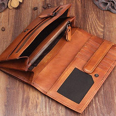 Handmade Leather Mens Cool Long Leather Wallet Bifold Clutch Wallet for Men - iChainWallets