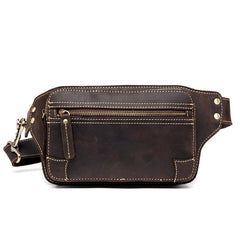 Cool Dark Brown Leather Mens Fanny Pack Waist Bag Hip Pack Belt Bags Bumbags for Men