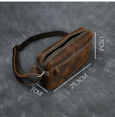 Vintage Leather Mens 8' Brown Saddle Side Bag Messenger Bag Small Postman Bag For Men