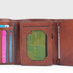 Handmade Mens Cool billfold Leather Wallet Men Small Zipper Wallets Trifold for Men