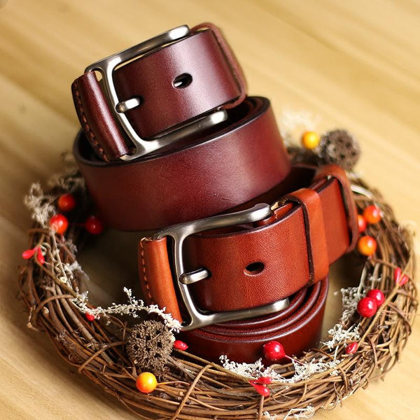 Cool Handmade Buckle Black Leather Mens Belt Dark Brown Leather Belts for Men