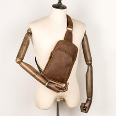 Dark Brown Leather Mens Cool Sling Bags Brown Crossbody Pack Chest Bag One Shoulder Backpack for men