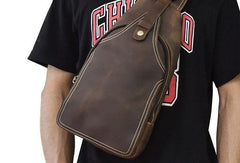 Genuine Leather Cool Chest Bag Sling Bag Crossbody Bag Travel Bag Hiking Bag For Mens