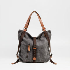 Casual Canvas Leather Womens Mens Gray Tote Bag Shoulder Bag Khaki Tote Purse For Women