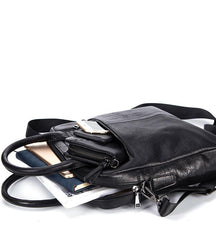Black Leather Mens 12 inches Briefcase Work Bag Black Laptop Handbag Business Briefcase Shoulder Handbag for Men