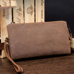 Light Brown Cool Mens long Wallet Wristlet Wallet Clutch Wallet Dark Brown Long Wallets for Men