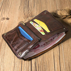 Wrinkled Leather Mens Brown billfold Wallet Front Pocket Leather Black Bifold Wallet Small Wallets for Men