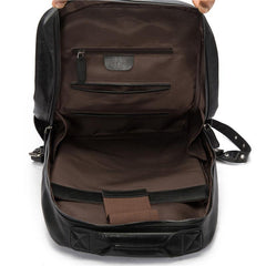 Black Leather Mens 14inch Laptop Backpack Backpacks School Backpack Travel Backpack for Men