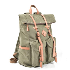 Cool Waxed Canvas Leather Mens Waterproof 16‘’ Large Hiking Backpack Travel Backpack for Men