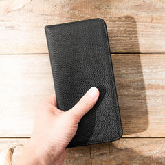 Fashion Black Leather Mens Bifold Long Wallet Thin Card Wallet Black Long Wallet for Men