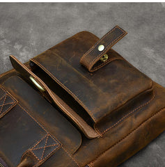 Vintage Leather Mens 10'' Vertical Brown Briefcase Handbag Bag Shoulder Bag Side Bag For Men