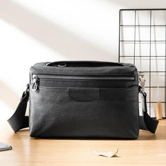 Black Soft Leather Mens 10 inches Courier Bag Postman Bag Black Messenger Bags Side Bag for Men