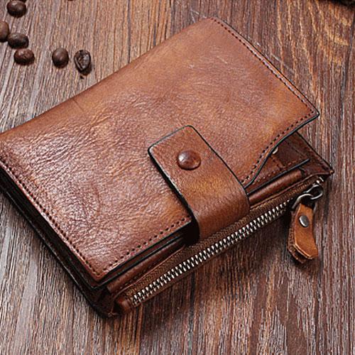 Handmade Mens Cool billfold Leather Wallet Men Small Slim Wallets Bifold for Men - iChainWallets