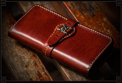 Handmade Leather Men Tooled Chinese Lion Cool Leather Wallet Long Phone Wallets for Men
