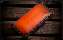 Handmade Leather Mens Cool Long Leather Wallets Zipper Clutch Wallet for Men