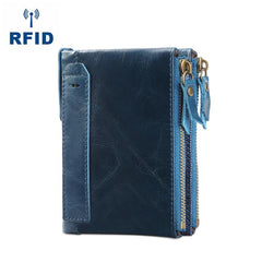 RFID Brown Leather Men's Small Blue Bifold Business Wallet Black Slim billfold Wallet Coin Purse For Men