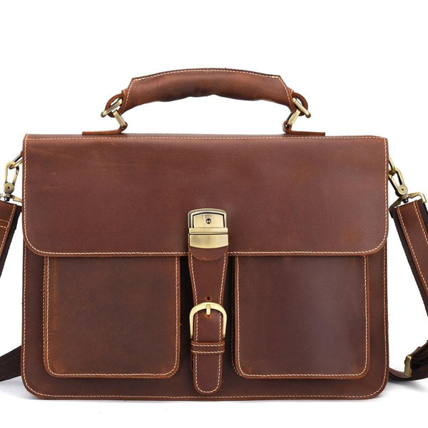 Leather Men Vintage Briefcase Laptop 15inch Handbags Shoulder Bags Work Bag For Men