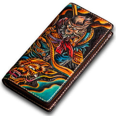 Handmade Leather Men Tooled Monkey King Cool Leather Wallet Long Phone Clutch Wallets for Men