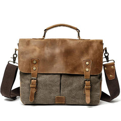 Waxed Canvas Leather Mens Casual Briefcase Computer Bag 14'' Messenger Bag For Men