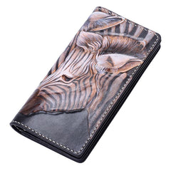 Handmade Leather Zebra Tooled Long Mens Chain Biker Wallet Cool Leather Wallet With Chain Wallets for Men