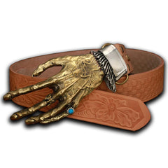 Handmade Genuine Custom God's Hand Cool Leather Mens Leather Men Beige Belt for Men