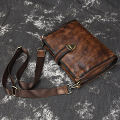 Vintage Brown Leather Men's Side Bag Messenger Bag 10'' Courier Shoulder Bag For Men