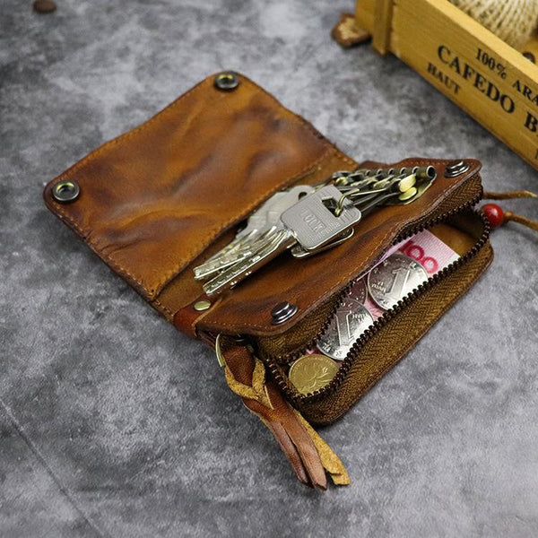 Vintage Leather Men's Short Small Wallet Brown Key Wallet Card Wallet For Men
