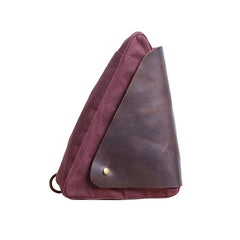 Cool Canvas Leather Triangular Mens Sling Bag Chest Bag One Shoulder Pack for men