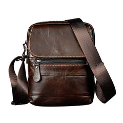 Cool Small Coffee Leather Mens Side Bag Messenger Bag Shoulder Bag for Men