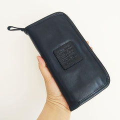 Handmade Mens Black Long Wallet Brown Cool Zipper Long Wallet Clutch Wallet For Men