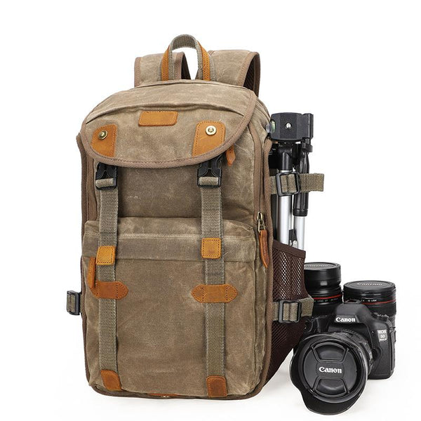 Brown CANVAS WATERPROOF MENS 15'' CANON CAMERA BACKPACK LARGE NIKON CAMERA BAG DSLR CAMERA BAG FOR MEN