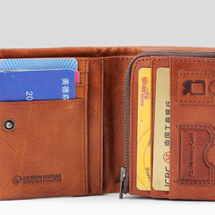 Handmade Mens Cool billfold Leather Wallet Men Small Wallets Trifold for Men