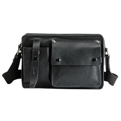 Black Cool Leather Mens 10inches Courier Bag Postman Bag Black Messenger Bags Side Bag for Men
