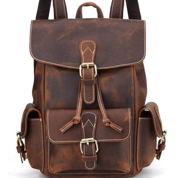 Vintage Leather Brown Mens Backpack School Backpack Travel Backpack Bags for Men