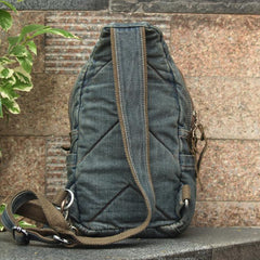 Denim Vintage Blue Mens Sling Bag Chest Bags Jean One Shoulder Backpack For Men