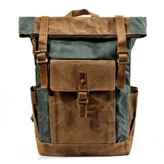 Cool Waxed Canvas Mens Waterproof Green Travel Backpack 15'' Gray Computer Backpack Hiking Backpack for Men