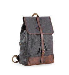 Gray Waxed Canvas Mens Large 15'' Laptop Backpack College Backpack Hiking Backpack for Men