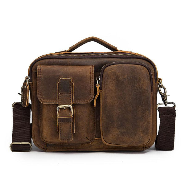 Vintage Brown Leather Small Messenger Bag Small Side Bag Shoulder Bag For Men