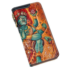 Handmade Leather Tooled Ucchusma Mens Chain Biker Wallet Cool Leather Wallet Zipper Long Phone Wallets for Men