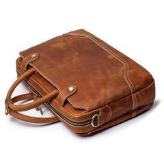 Vintage Brown Leather Men's Professional Briefcase 15‘’ Computer Briefcase Handbag For Men