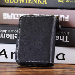 Handmade Mens Cool Short Leather Wallet Men Small Card Wallets Zipper for Men - iChainWallets