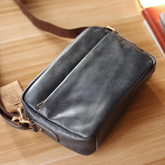 Black Leather Mens Casual Small Courier Bags Messenger Bags Gray Postman Bag For Men