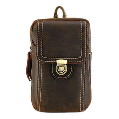 Cool Brown Leather Mens Belt Case Belt Pouch Mini Waist Pouch Belt Bags For Men