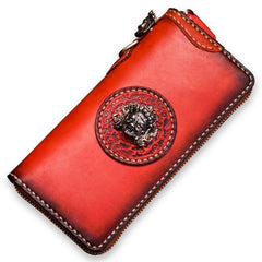 Handmade Leather Mahākāla Mens Chain Biker Wallet Cool Leather Wallet Long Clutch Wallets for Men