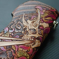 Handmade Leather Tooled Skull Mens Chain Biker Wallet Cool Leather Wallet With Chain Wallets for Men