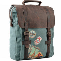 Cool Mens Canvas Leather Travel Backpack Canvas Backpack Canvas School Bag for Men