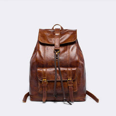 Coffee Cool Mens Leather Backpack Travel Backpacks Leather Hiking Backpack for Men