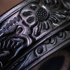 Handmade Leather Cool Tooled Black Mens Belt Cool Leather Men Belt for Men