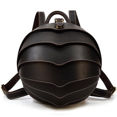 Dark Coffee Beetle Style Leather Men's Unique Backpack Hemisphere Travel Backpack College Backpack For Men