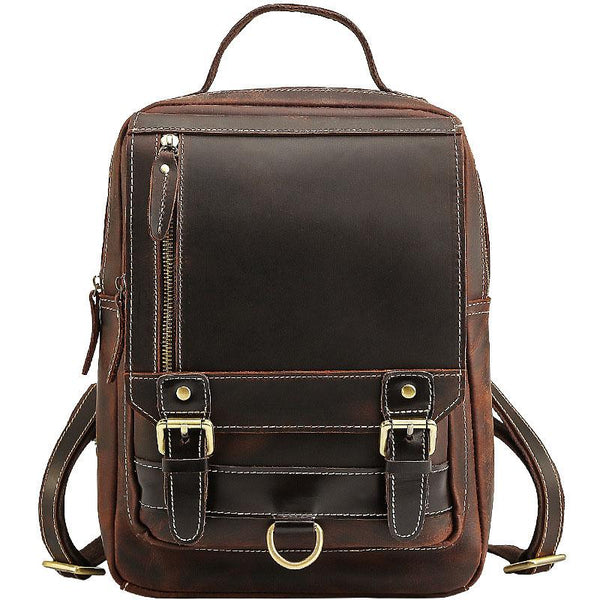 Cool Leather Coffee Mens Backpack Vintage School Backpack Laptop Backpack for Men